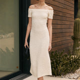 Off-Shoulder Bouclé Knit Midi Dress