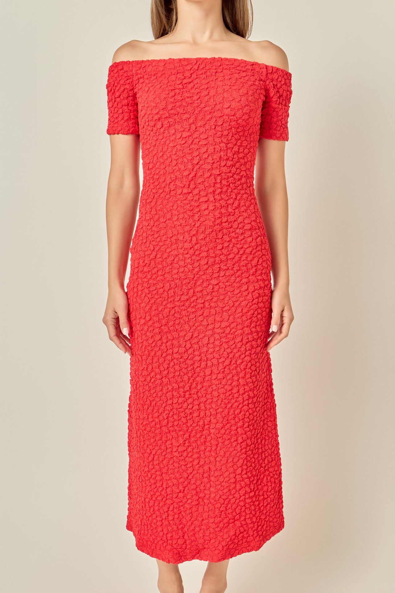 English Factory - Textured Midi Dress Cream / L English Factory - Textured Midi Dress Cream / L