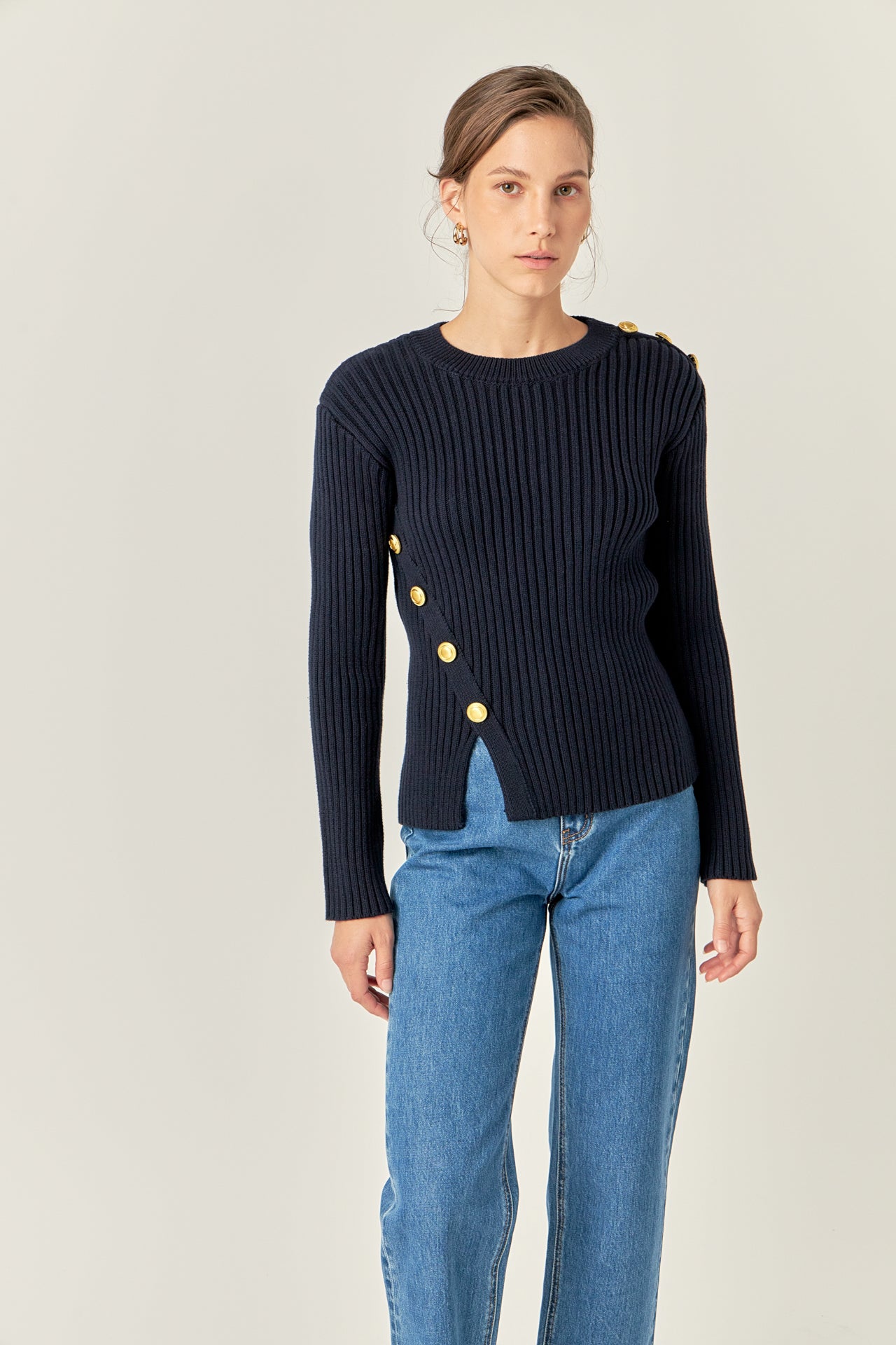 Gold Button Detailed Knit Top – English Factory