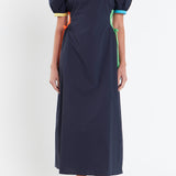 Navy Color Block Midi Dress