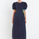 Navy Color Block Midi Dress