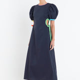 Navy Color Block Midi Dress