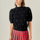 Scalloped Puff Sleeve Embellishment Knit
