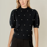 Scalloped Puff Sleeve Embellishment Knit