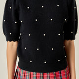 Scalloped Puff Sleeve Embellishment Knit