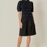 Scalloped Puff Sleeve Embellishment Knit