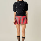 Scalloped Puff Sleeve Embellishment Knit