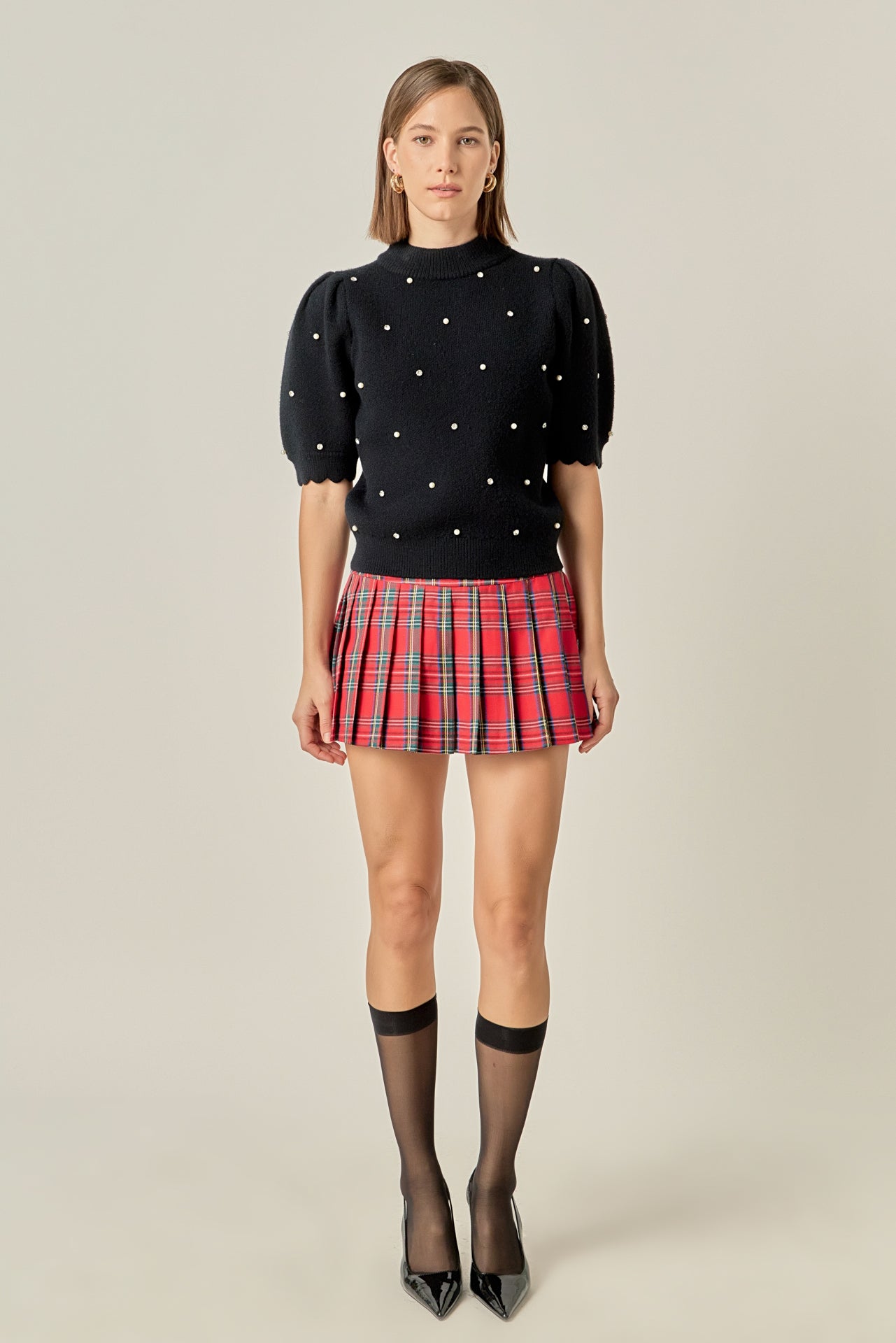 Scalloped Puff Sleeve Embellishment Knit