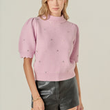 Scalloped Puff Sleeve Embellishment Knit