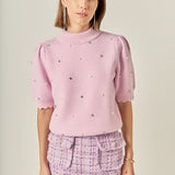 Scalloped Puff Sleeve Embellishment Knit