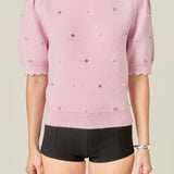 Scalloped Puff Sleeve Embellishment Knit