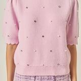 Scalloped Puff Sleeve Embellishment Knit