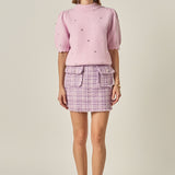 Scalloped Puff Sleeve Embellishment Knit