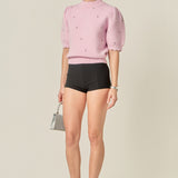 Scalloped Puff Sleeve Embellishment Knit