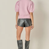 Scalloped Puff Sleeve Embellishment Knit