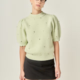 Scalloped Puff Sleeve Embellishment Knit