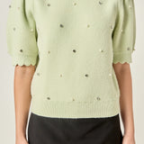 Scalloped Puff Sleeve Embellishment Knit