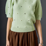 Scalloped Puff Sleeve Embellishment Knit