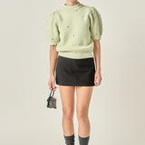 Scalloped Puff Sleeve Embellishment Knit