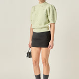 Scalloped Puff Sleeve Embellishment Knit