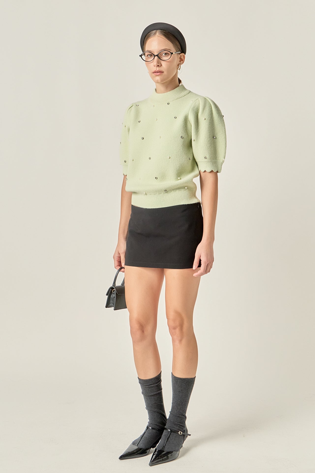 Scalloped Puff Sleeve Embellishment Knit
