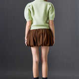 Scalloped Puff Sleeve Embellishment Knit