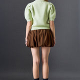 Scalloped Puff Sleeve Embellishment Knit