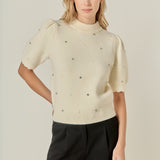 Scalloped Puff Sleeve Embellishment Knit