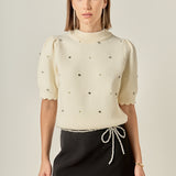 Scalloped Puff Sleeve Embellishment Knit