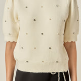 Scalloped Puff Sleeve Embellishment Knit