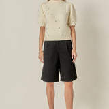Scalloped Puff Sleeve Embellishment Knit