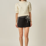 Scalloped Puff Sleeve Embellishment Knit