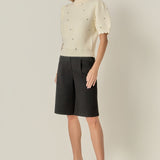 Scalloped Puff Sleeve Embellishment Knit