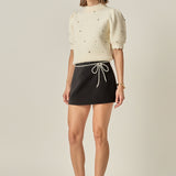 Scalloped Puff Sleeve Embellishment Knit