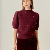 Scalloped Puff Sleeve Embellishment Knit