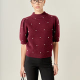 Scalloped Puff Sleeve Embellishment Knit