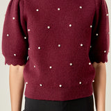 Scalloped Puff Sleeve Embellishment Knit