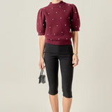 Scalloped Puff Sleeve Embellishment Knit