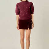 Scalloped Puff Sleeve Embellishment Knit
