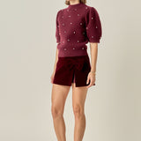 Scalloped Puff Sleeve Embellishment Knit