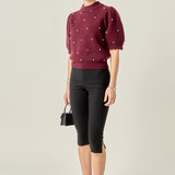 Scalloped Puff Sleeve Embellishment Knit
