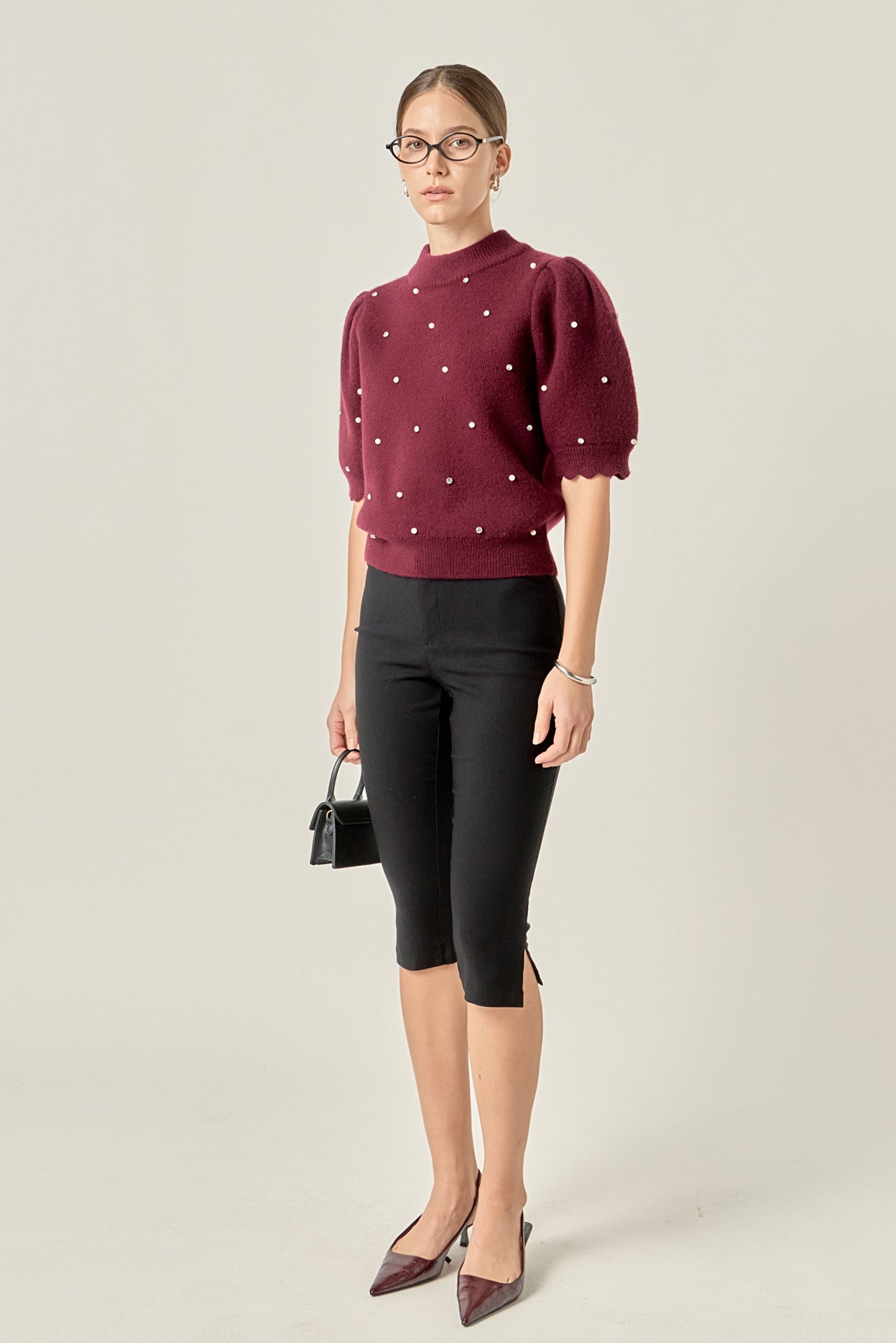 Scalloped Puff Sleeve Embellishment Knit