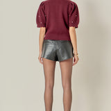 Scalloped Puff Sleeve Embellishment Knit