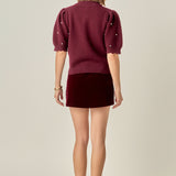 Scalloped Puff Sleeve Embellishment Knit