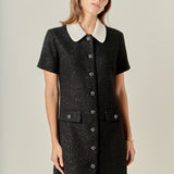 Collar Pointed Tweed Mini Dress