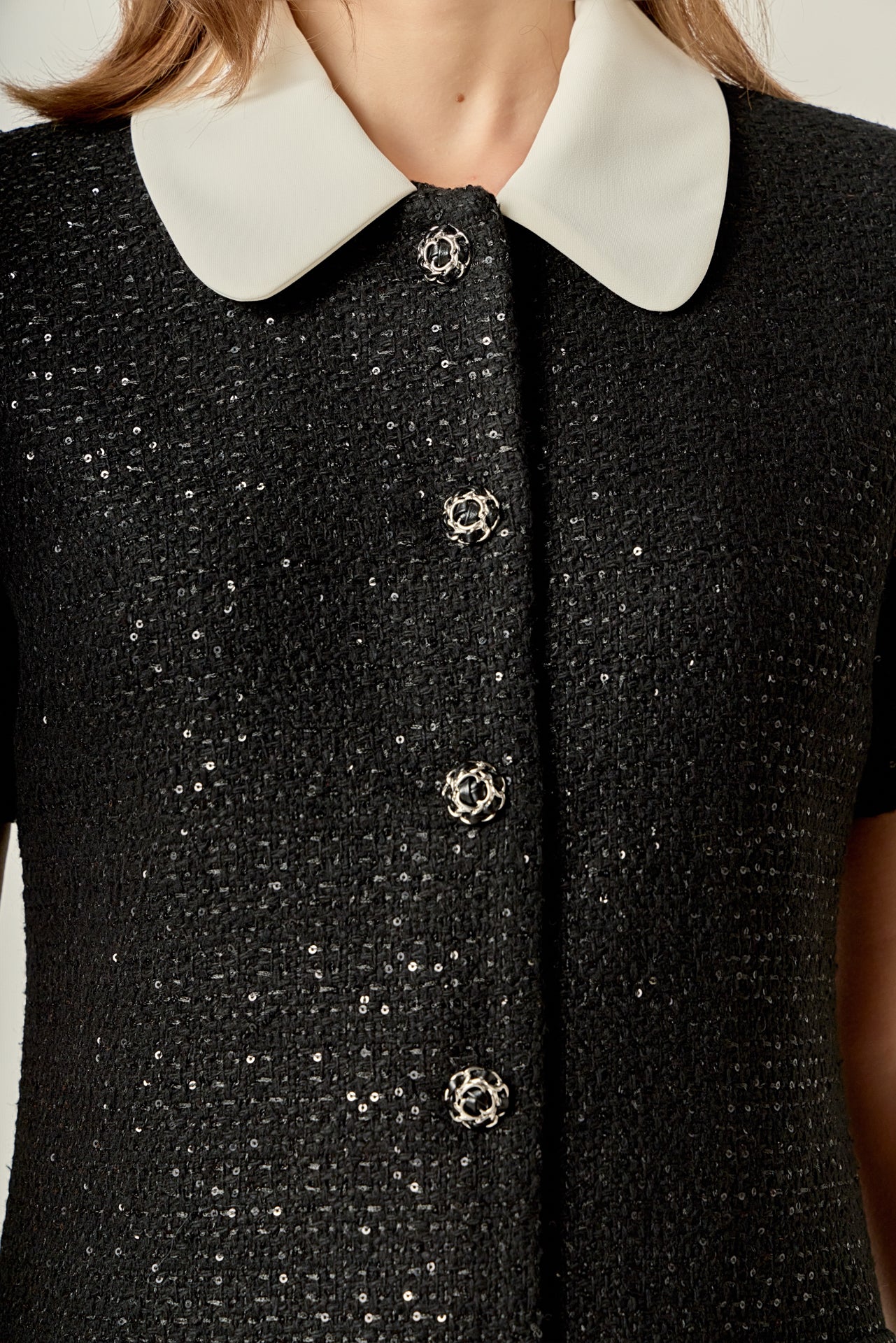 English Factory - Collar Pointed Tweed Mini Dress Black / XS English Factory - Collar Pointed Tweed Mini Dress Black / XS