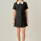 Collar Pointed Tweed Mini Dress