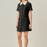 Collar Pointed Tweed Mini Dress