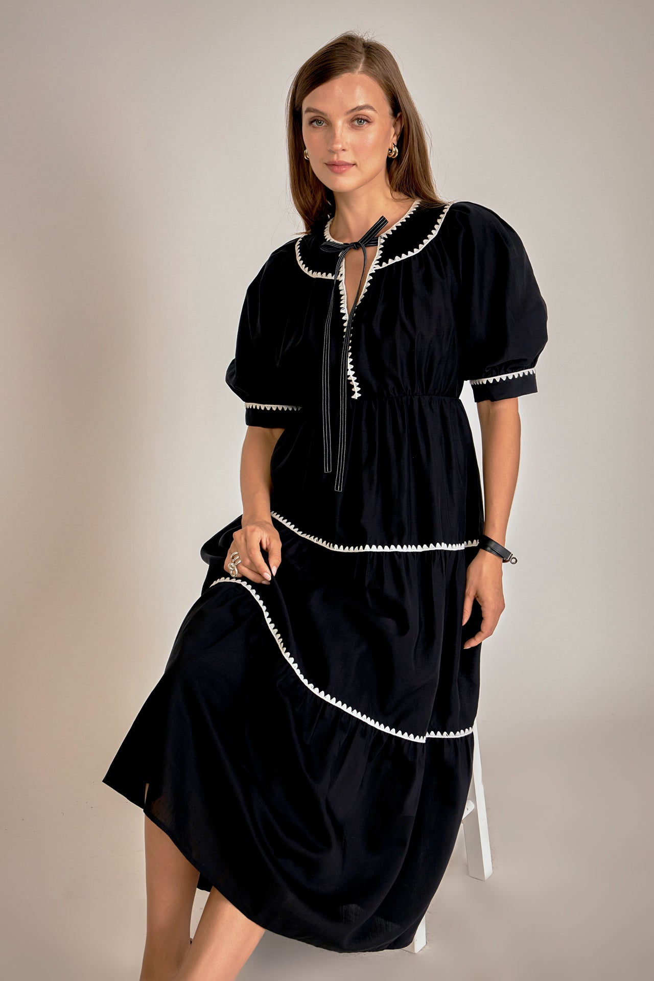 English Factory - Embroidery Midi Dress POWDER BLUE/WHITE / S English Factory - Embroidery Midi Dress POWDER BLUE/WHITE / S