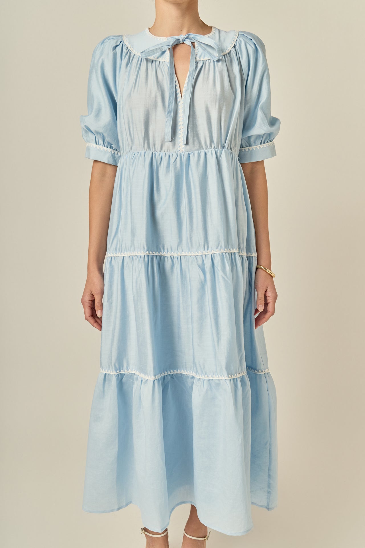 English Factory - Embroidery Midi Dress POWDER BLUE/WHITE / S English Factory - Embroidery Midi Dress POWDER BLUE/WHITE / S